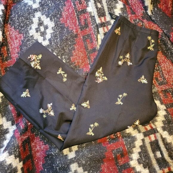 Talbots Pants - Talbots Silk Embroidered Oriental Asian Pagoda Cropped Pants 14
